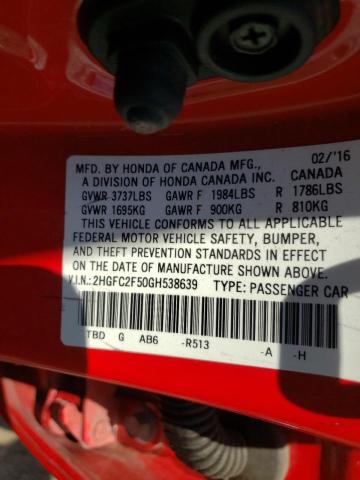 Photo 10 from auction – 2016 HONDA CIVIC EX with VIN 2HGFC2F50GH538639