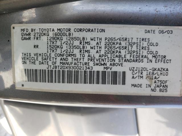Photo 10 from auction – 2003 LEXUS GX 470 with VIN JTJBT20X930021343