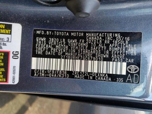 Photo 10 from auction – 2016 TOYOTA COROLLA L with VIN 2T1BURHE7GC679010