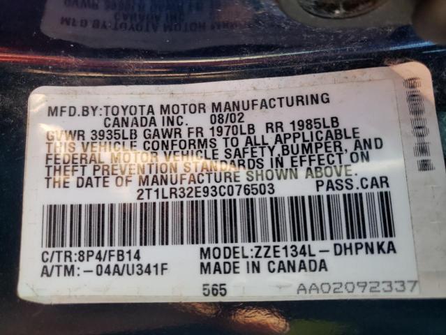 Zdjęcie 10 z aukcji – 2003 TOYOTA COROLLA MA z VIN 2T1LR32E93C076503