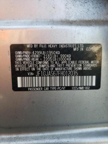 Photo 10 from auction – 2015 SUBARU IMPREZA SP with VIN JF1GJAS67FH012035