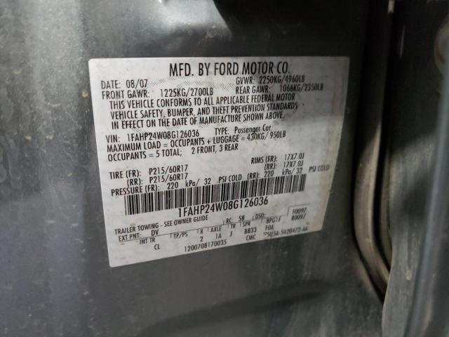 Photo 10 from auction – 2008 FORD TAURUS SEL with VIN 1FAHP24W08G126036