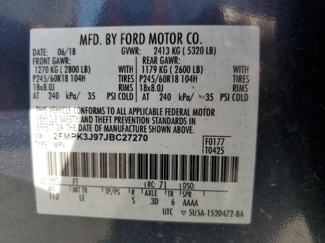 Photo 10 from auction – 2018 FORD EDGE SEL with VIN 2FMPK3J97JBC27270