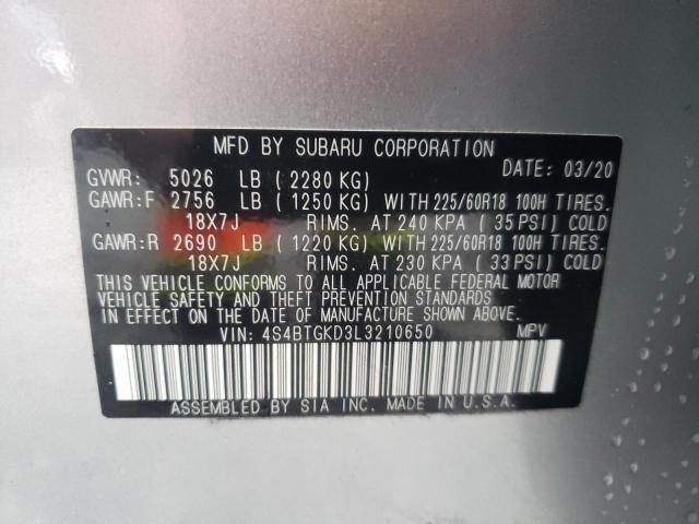 Photo 10 from auction – 2020 SUBARU OUTBACK ON with VIN 4S4BTGKD3L3210650
