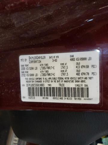 Photo 10 from auction – 2003 DODGE RAM 2500 S with VIN 3D7KU28C53G810883