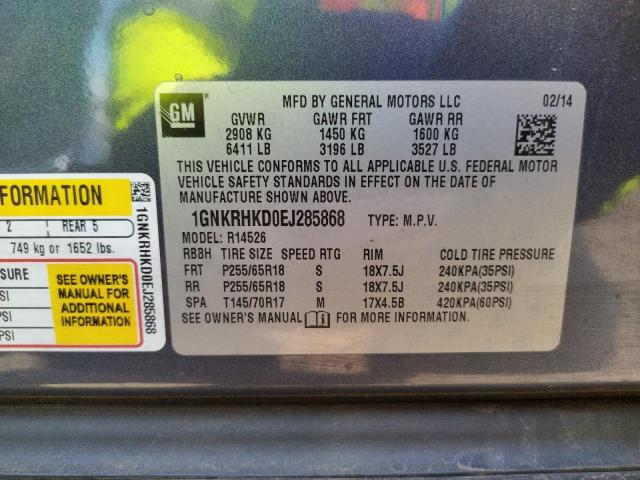 Photo 10 from auction – 2014 CHEVROLET TRAVERSE L with VIN 1GNKRHKD0EJ285868