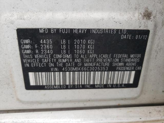 Photo 10 from auction – 2012 SUBARU LEGACY 2.5 with VIN 4S3BMBK66C3025353