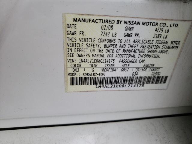 Photo 10 from auction – 2008 NISSAN ALTIMA 2.5 with VIN 1N4AL21E08C214178