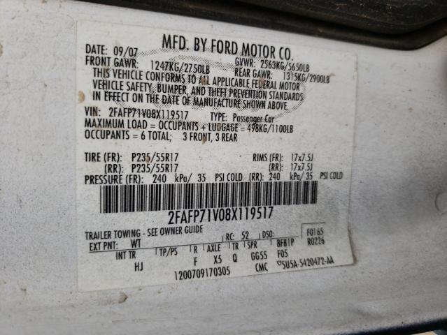 Photo 10 from auction – 2008 FORD CROWN VICT with VIN 2FAFP71V08X119517