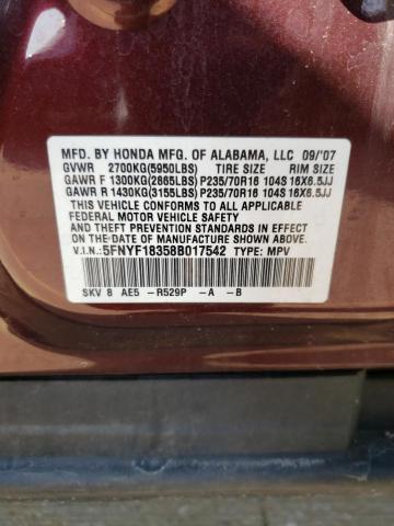 Photo 10 from auction – 2008 HONDA PILOT SE with VIN 5FNYF18358B017542