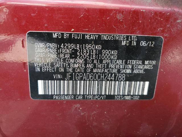 Photo 10 from auction – 2012 SUBARU IMPREZA PR with VIN JF1GPAD60CH244788