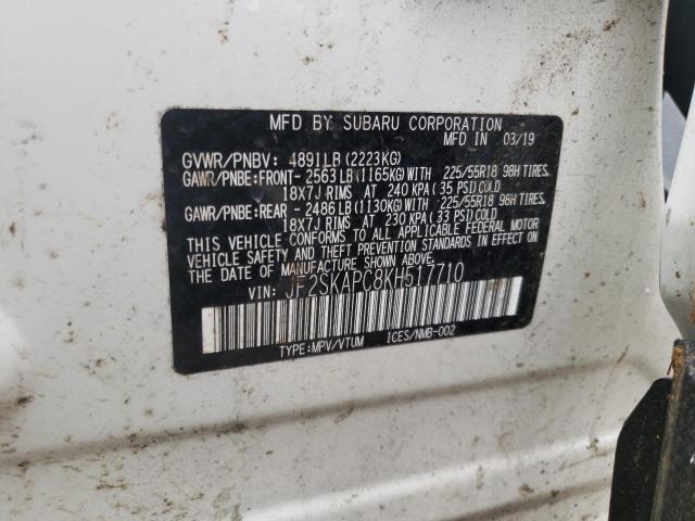 Photo 10 from auction – 2019 SUBARU FORESTER S with VIN JF2SKAPC8KH517710