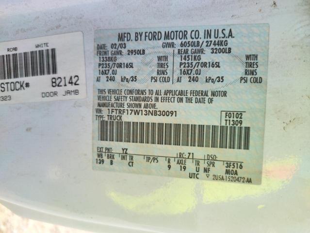 Photo 10 from auction – 2003 FORD F150 with VIN 1FTRF17W13NB30091