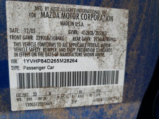 Photo 10 from auction – 2006 MAZDA 6 S with VIN 1YVHP84D265M28264