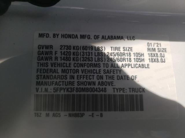Photo 10 from auction – 2021 HONDA RIDGELINE with VIN 5FPYK3F80MB004348
