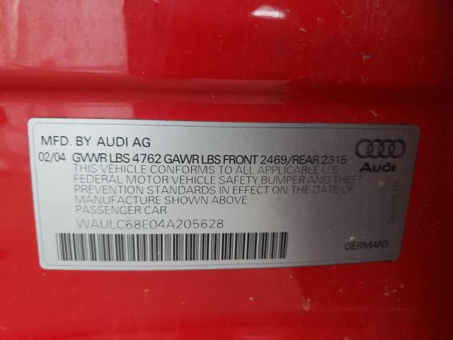 Photo 10 from auction – 2004 AUDI A4 1.8T QU with VIN WAULC68E04A205628