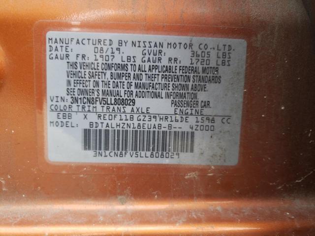 Photo 10 from auction – 2020 NISSAN VERSA SR with VIN 3N1CN8FV5LL808029