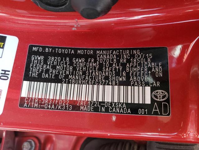 Photo 10 from auction – 2015 TOYOTA COROLLA L with VIN 2T1BURHE6FC377481