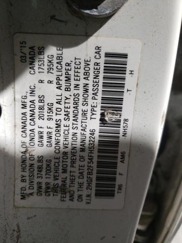 Photo 10 from auction – 2015 HONDA CIVIC LX with VIN 2HGFB2F54FH532246