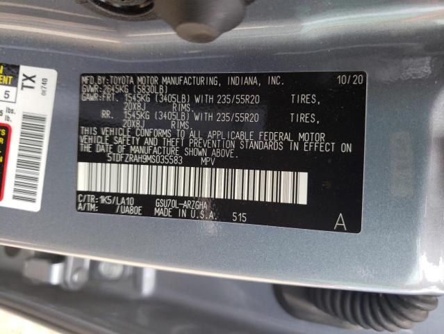 Photo 10 from auction – 2021 TOYOTA HIGHLANDER with VIN 5TDFZRAH9MS035583