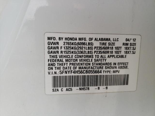 Photo 10 from auction – 2012 HONDA PILOT EXL with VIN 5FNYF4H56CB055664