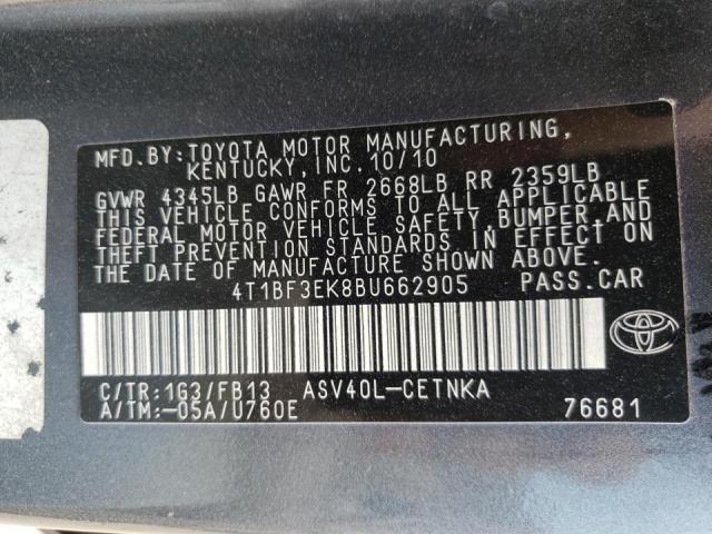 Photo 10 from auction – 2011 TOYOTA CAMRY BASE with VIN 4T1BF3EK8BU662905