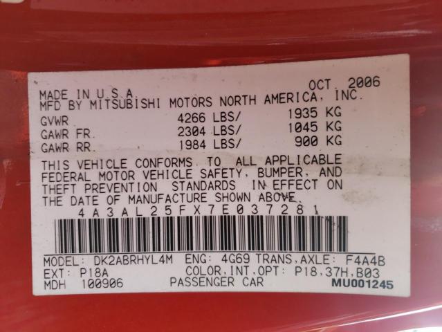 Photo 10 from auction – 2007 MITSUBISHI ECLIPSE SP with VIN 4A3AL25FX7E037281
