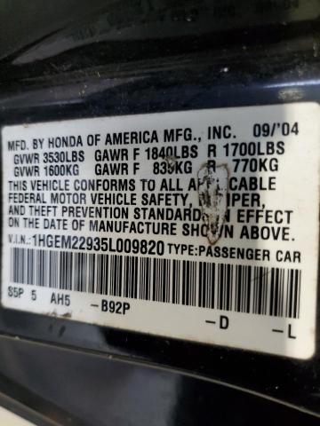 Photo 10 from auction – 2005 HONDA CIVIC EX with VIN 1HGEM22935L009820