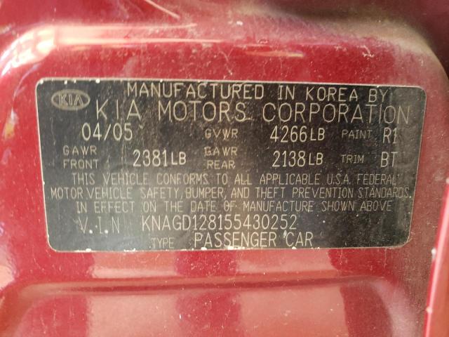Photo 10 from auction – 2005 KIA OPTIMA LX with VIN KNAGD128155430252