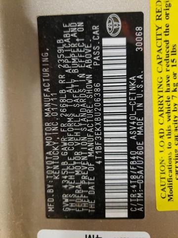 Photo 10 from auction – 2011 TOYOTA CAMRY BASE with VIN 4T1BF3EKXBU206386