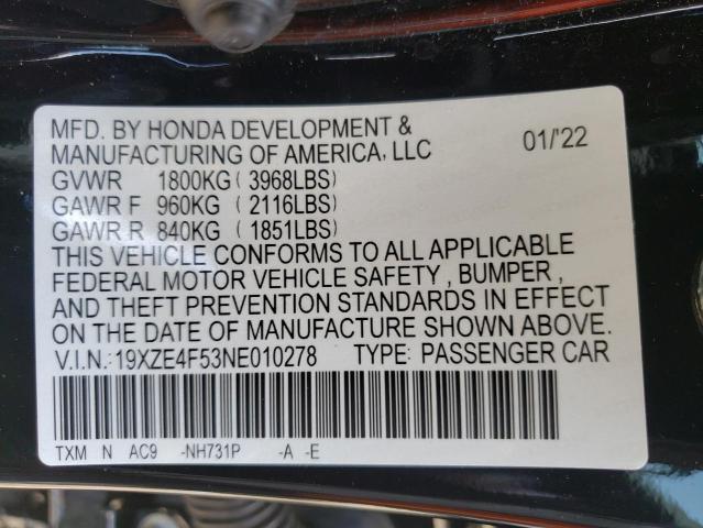 Photo 10 from auction – 2022 HONDA INSIGHT EX with VIN 19XZE4F53NE010278
