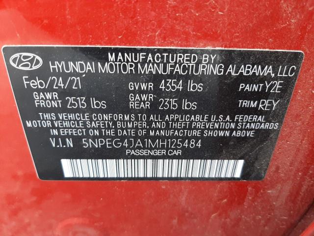 Photo 10 from auction – 2021 HYUNDAI SONATA SE with VIN 5NPEG4JA1MH125484