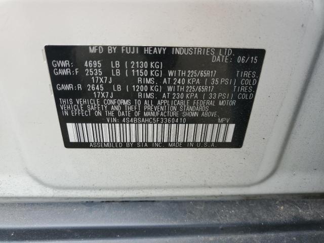 Photo 10 from auction – 2015 SUBARU OUTBACK 2. with VIN 4S4BSAHC5F3360410