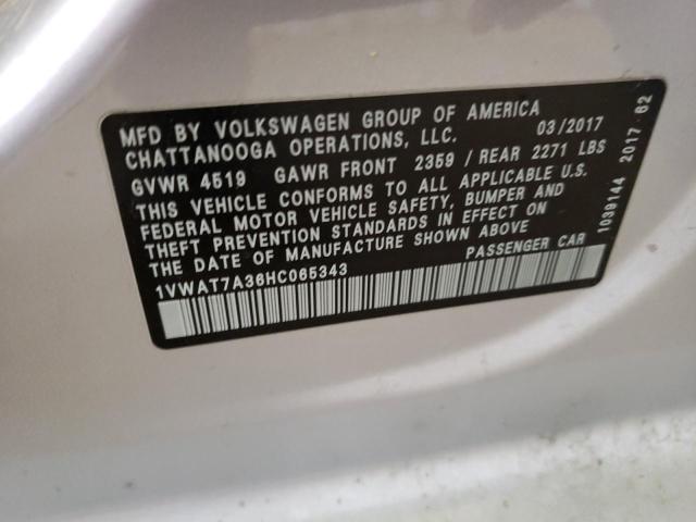 Photo 10 from auction – 2017 VOLKSWAGEN PASSAT S with VIN 1VWAT7A36HC065343