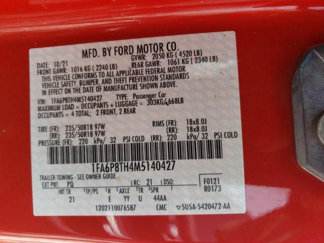 Photo 10 from auction – 2021 FORD MUSTANG with VIN 1FA6P8TH4M5140427