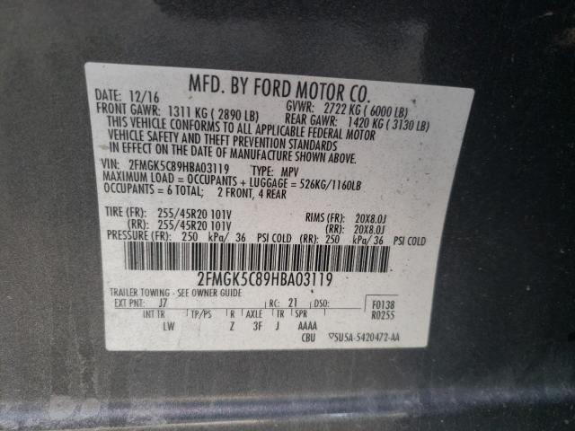 Photo 10 from auction – 2017 FORD FLEX SEL with VIN 2FMGK5C89HBA03119