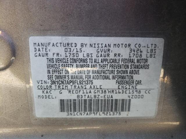 Photo 10 from auction – 2015 NISSAN VERSA S with VIN 3N1CN7AP9FL921375