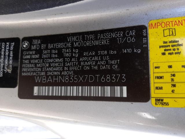 Photo 10 from auction – 2007 BMW 750 with VIN WBAHN835X7DT68373