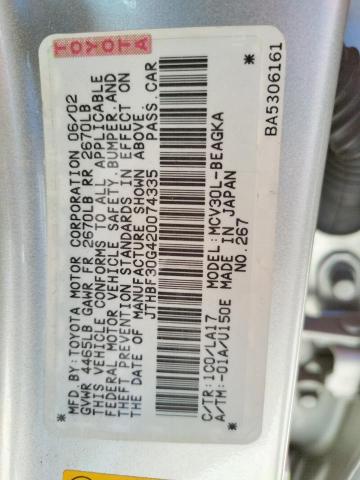 Photo 10 from auction – 2002 LEXUS ES 300 with VIN JTHBF30G420074335