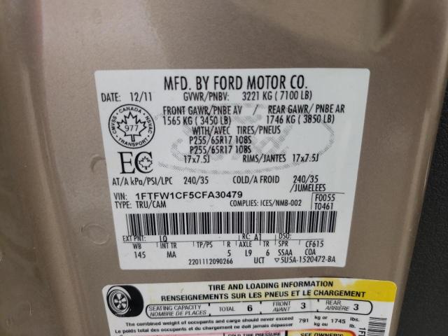 Photo 10 from auction – 2012 FORD F150 SUPER with VIN 1FTFW1CF5CFA30479