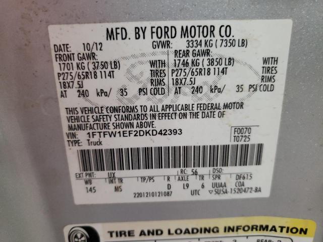 Photo 10 from auction – 2013 FORD F150 SUPER with VIN 1FTFW1EF2DKD42393