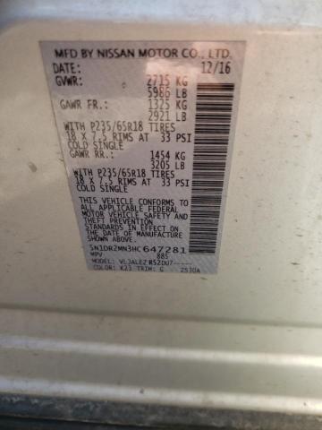 Photo 10 from auction – 2017 NISSAN PATHFINDER with VIN 5N1DR2MN3HC647281