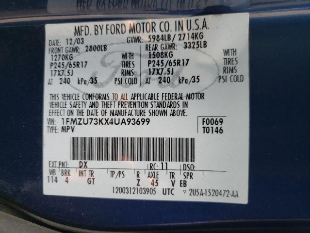 Photo 10 from auction – 2004 FORD EXPLORER with VIN 1FMZU73KX4UA93699