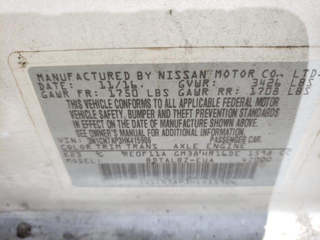 Photo 10 from auction – 2017 NISSAN VERSA S with VIN 3N1CN7AP3HK415906
