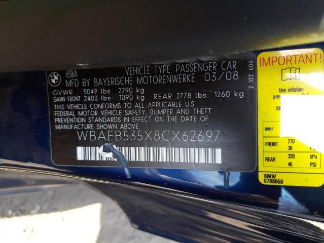 Photo 10 from auction – 2008 BMW 650 I with VIN WBAEB535X8CX62697