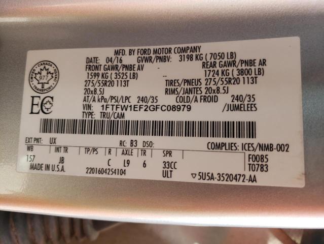 Photo 10 from auction – 2016 FORD F150 SUPER with VIN 1FTFW1EF2GFC08979