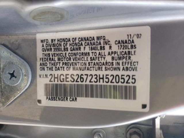 Photo 10 from auction – 2003 HONDA CIVIC EX with VIN 2HGES26723H520525