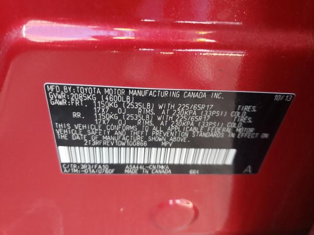Photo 10 from auction – 2013 TOYOTA RAV4 XLE with VIN 2T3RFREV1DW100866