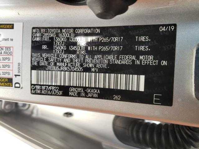 Photo 10 from auction – 2019 TOYOTA 4RUNNER SR with VIN JTEBU5JR8K5704505
