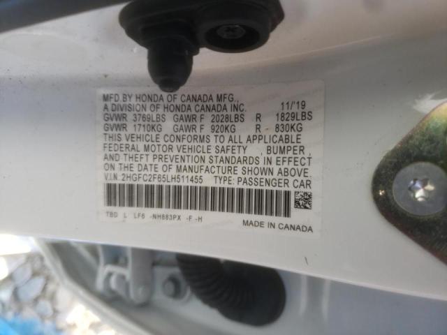 Photo 10 from auction – 2020 HONDA CIVIC with VIN 2HGFC2F65LH511455